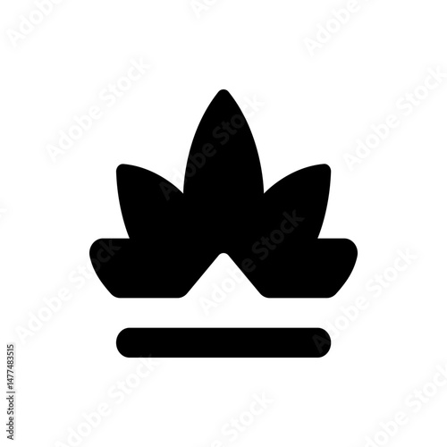 Stylized black lotus flower with three petals and a horizontal bar below on a white background