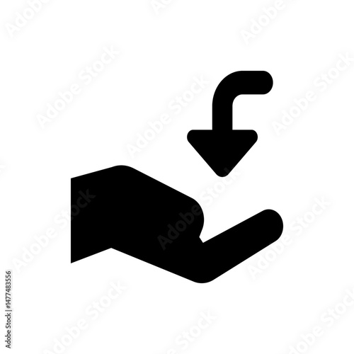 Illustration of a hand with an arrow pointing down suggesting receiving or downloading something onto hand