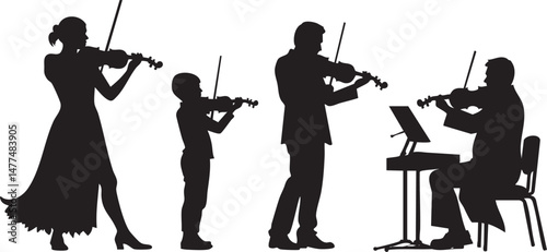 Musicians silhouettes vector illustration isolated on white background. Violinist, violinist, jazz band.