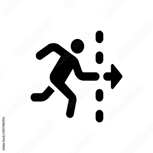 Silhouette of a person running towards a right arrow with a dotted line indicating motion or direction