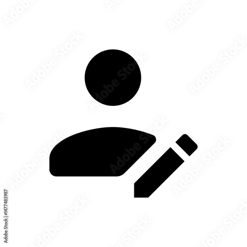Black silhouette of a person icon with a circle head and a pencil on the right side editing profile icon