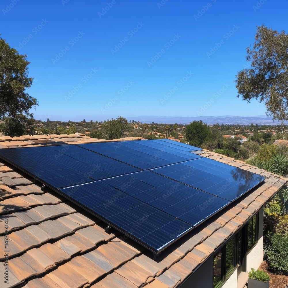 Solar panels on a roof capturing sunlight.