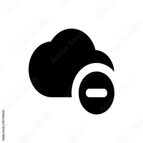 Black cloud with a circle containing a horizontal line indicating removal or deletion on a white background
