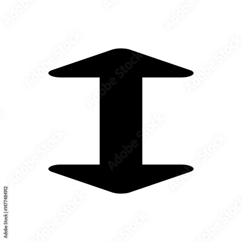 Black vertical arrow with upward and downward pointing heads indicating direction and movement on white background