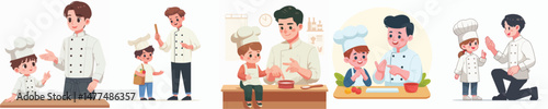 chef character vector interacting with children