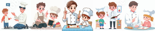 chef character vector interacting with children