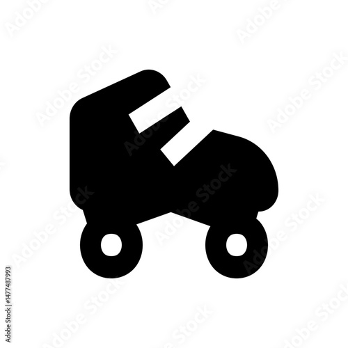 Illustration of a single black roller skate with a distinctive design and visible wheels on a white background
