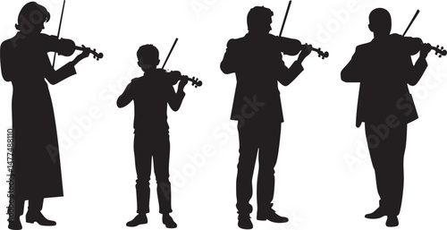 Musicians silhouettes vector illustration isolated on white background. Violinist, violinist, jazz band.