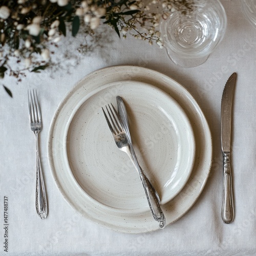 Obraz na płótnie Elegant table setting with cutlery and plates. w salonie