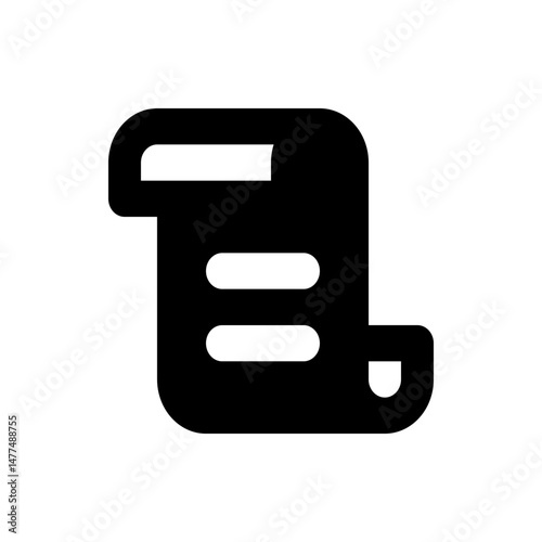 A stylized black document scroll with two horizontal lines indicating text and a curled bottom edge design