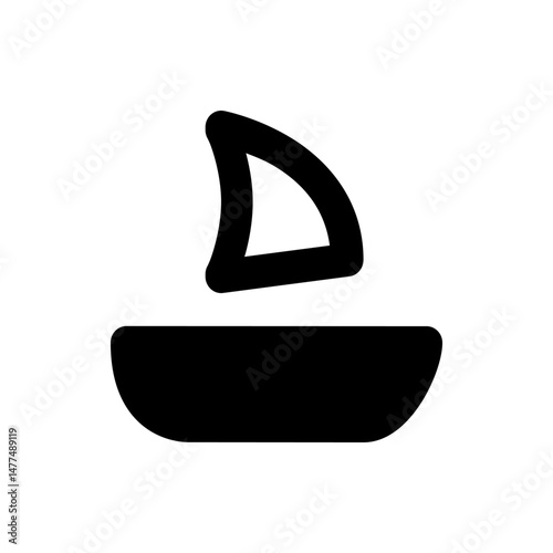 Simple black silhouette of a sailboat with a triangular sail on a white background illustration design