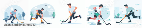 vector character of young man playing hockey