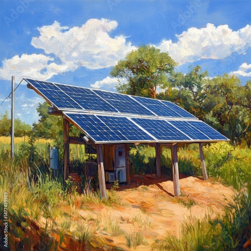 Obraz na płótnie Solar panel installation in a green landscape. w salonie