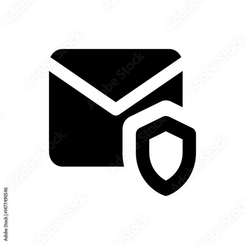 Secure email icon displaying a black envelope with a shield overlay representing privacy and protection online