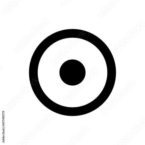 A simple illustration of a target symbol with a thick outer ring and a solid circle in the center space