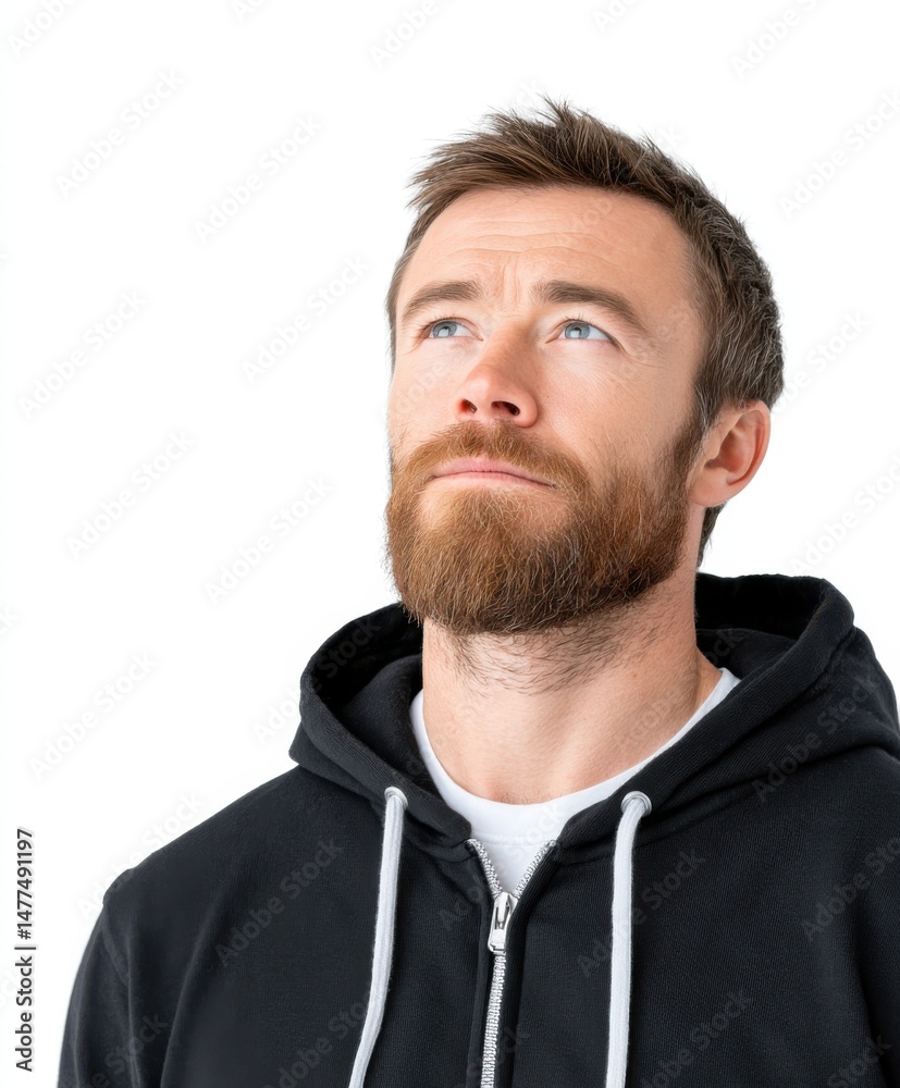 Obraz premium Contemplative Man with Thoughtful Expression in Casual Hoodie