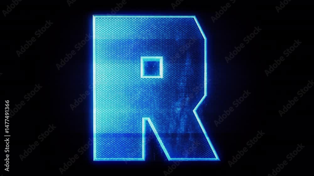A holographic 3D letter with pulsing digital glitch detail. Create words and captions by downloading the full set of 26 letters. Including alpha for easy overlay drag and drop.