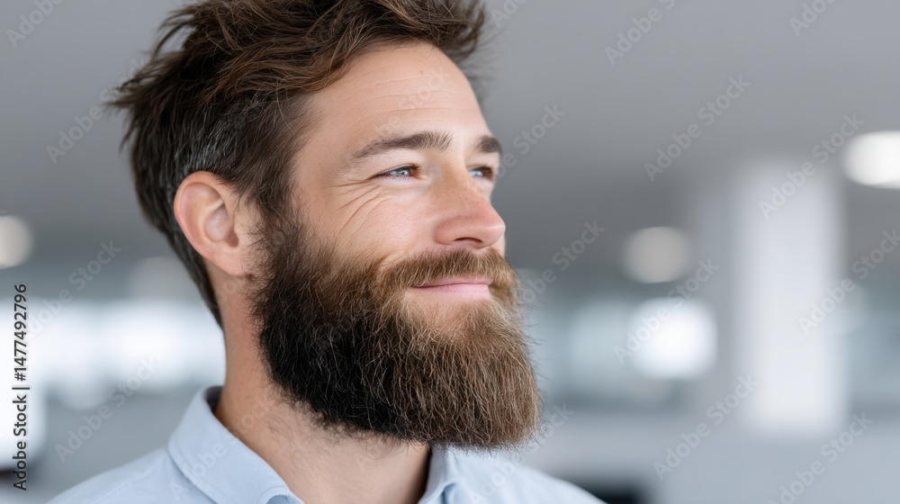 Fototapeta premium Confident Man with Beard in Modern Office Setting