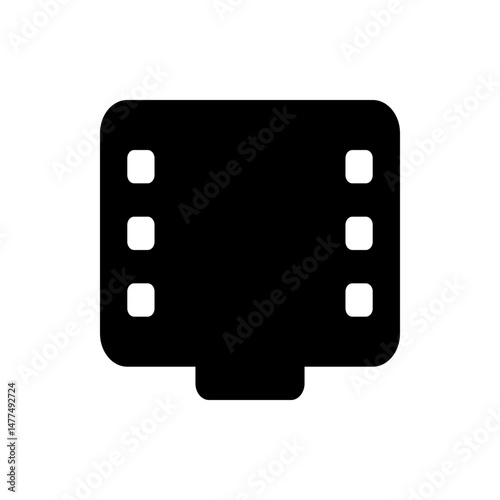 Black film strip icon with rounded corners and white square perforations on a solid black background image