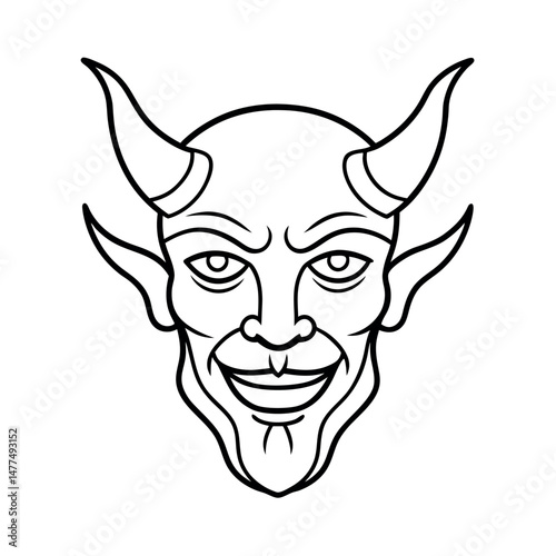 Lucifer Demon Head Line Art Sketch