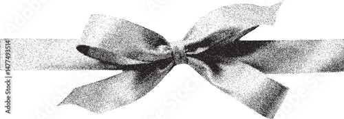 Black and white xerox effect vector ribbon bow isolated on white background gift wrapping decoration festive holiday present birthday celebration design element vintage textured grainy stippled