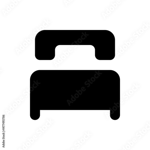 Illustration of a simple black bed with a headboard and rounded corners on a white background view
