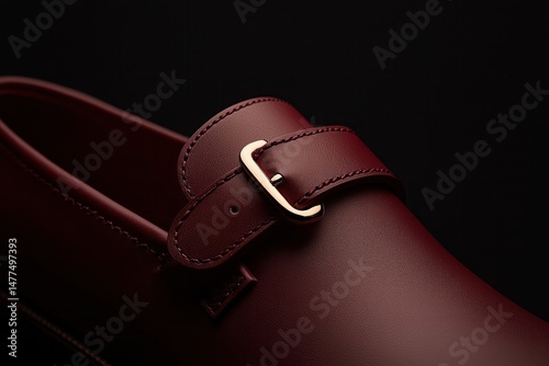 Stylish leather slip-on shoe with elegant buckle studio setting product photography dark background fashion concept