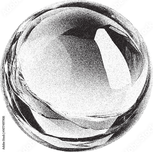 Black and white xerox effect grainy textured sphere globe ball distressed stippled dots vector background overlay round grunge stamp gritty noise monochrome backdrop abstract speckled halftone circle