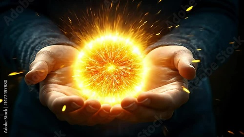 Glowing orb of energy held in cupped hands, radiating light and power