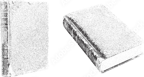 Black and white xerox effect vector illustration of vintage books isolated on white background antique book cover design element old book texture grunge distressed effect literature education history