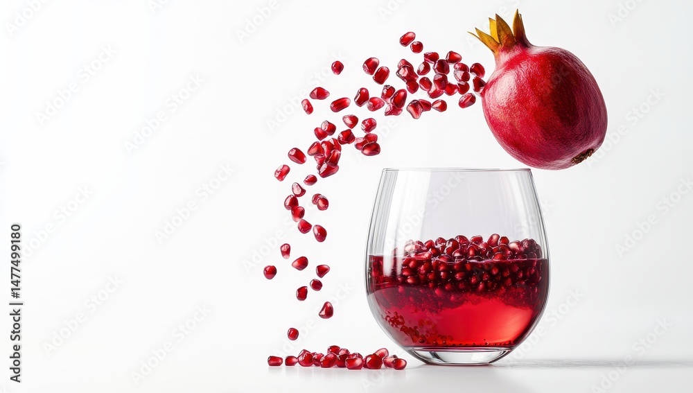 Fototapeta premium Pomegranate Seeds Falling into a Glass