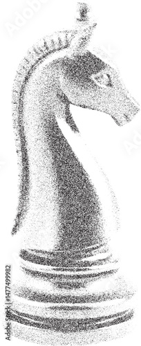 Black and White Xerox Effect Vector Illustration of a Chess Knight Piece Strategy Game Graphic Design Element Isolated on White Background Stippled Texture Chess Piece Design Business Strategy