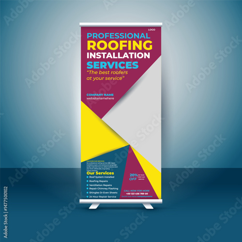 Roofing Installation Services Roll Up Banner Template.