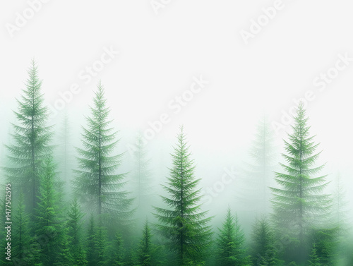 Enigmatic forest surrounded by dense fog creating an atmospheric veil over the trees and ground below