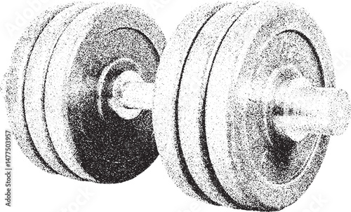 Black and White Xerox Effect Dumbbell Vector Illustration for Fitness Gym Weightlifting Bodybuilding Powerlifting Strongman Workout Exercise Equipment Design Grainy Texture Isolated on White