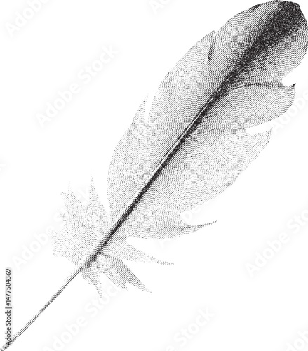 Black and white xerox effect feather vector illustration grainy textured feather monochrome stipple shading feather vintage halftone feather isolated feather drawing old style feather vector graphic
