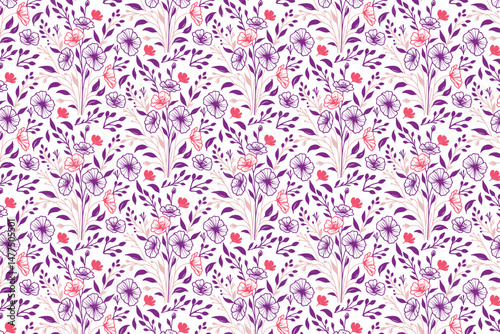abstract seamless sketch floral, trendy outline cotton flower, fashion wrapping paper repeat, hand drawn one line textile, pillow cover modern fabric art, nature inspired print design, stylish texture