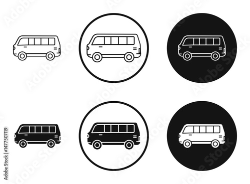 Van icons in line art painting concept