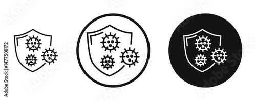 Shield virus icons in line art painting concept