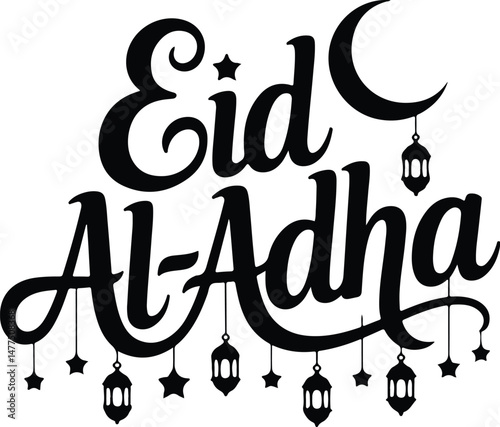 Eid al-Adha Typography Silhouette Set | Islamic Festive Lettering  Eid al-Adha Calligraphy Vector | Arabic Text Art Silhouettes