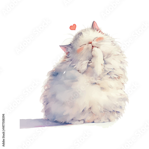 Fluffy white cat with closed eyes expressing affection and joy in a serene setting