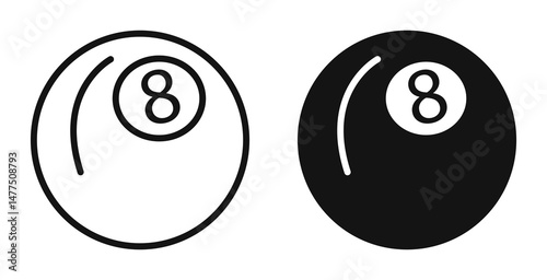 Pool 8 ball icons in line art painting concept