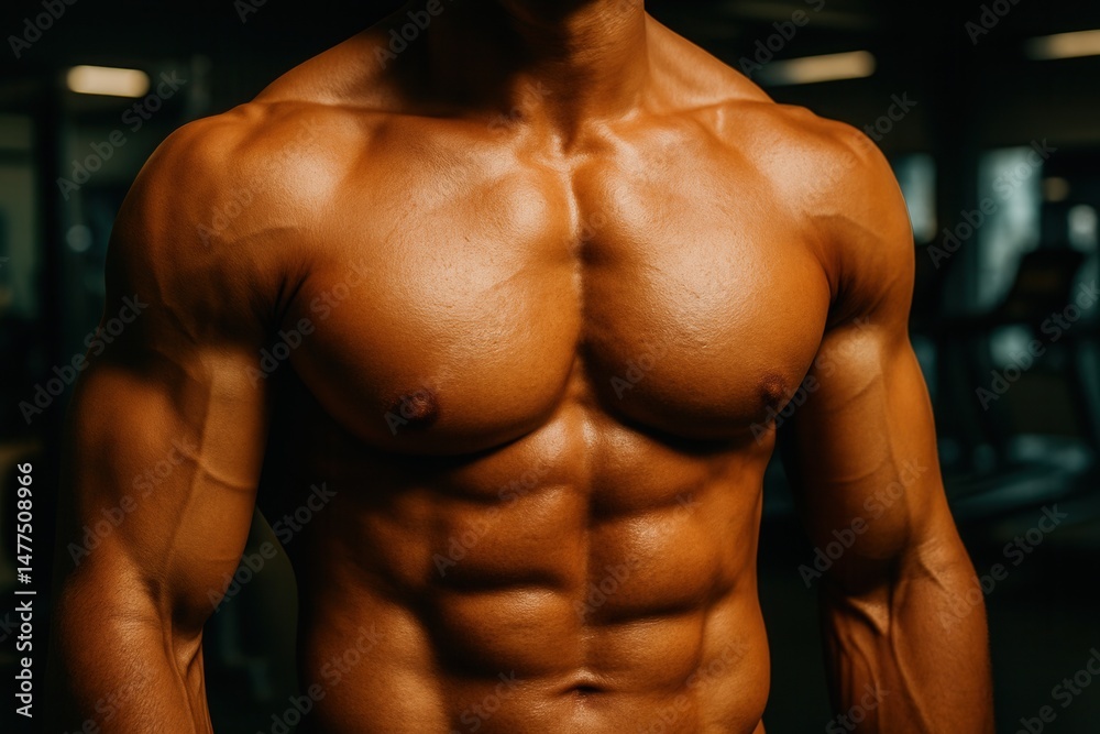 Fototapeta premium Muscular bodybuilder showing his perfect body in a gym