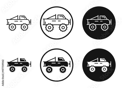 Monster truck icons in line art painting concept