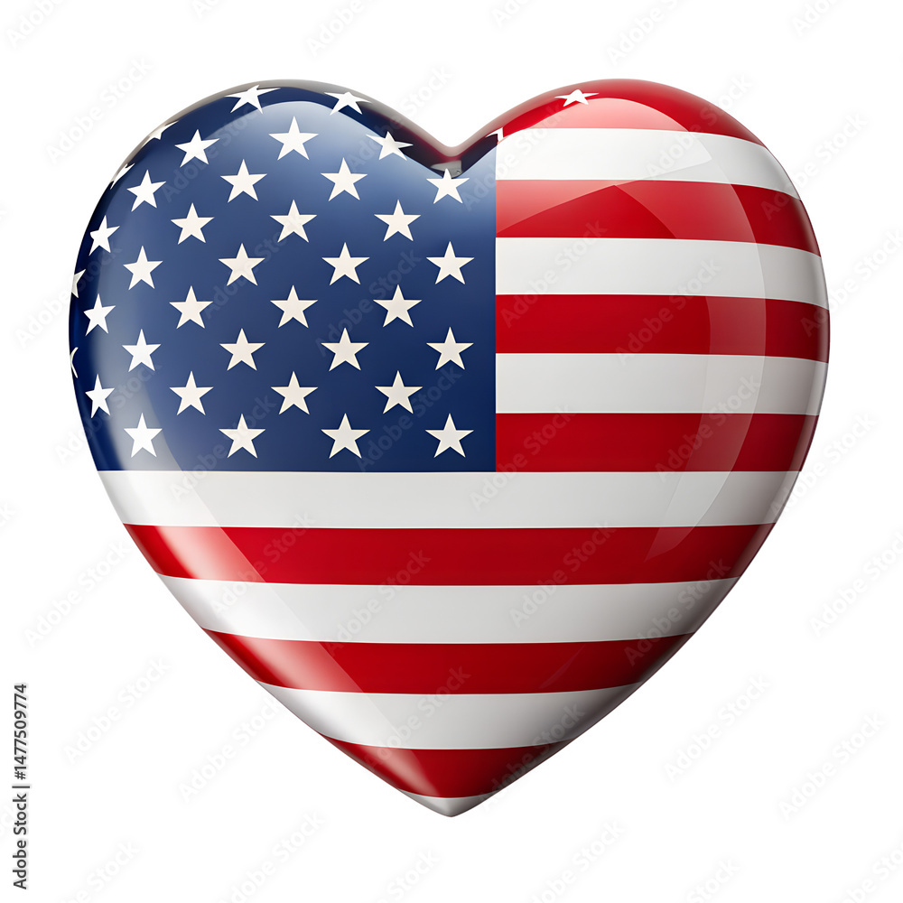 Fototapeta premium Heartshaped american flag on transparent background 