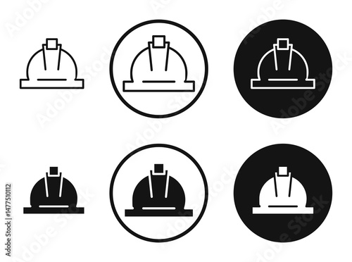 Hard hat icons in line art painting concept