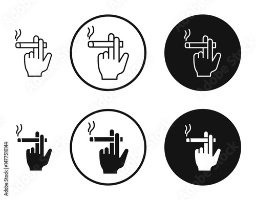 Hand holding cigarette icons in line art painting concept