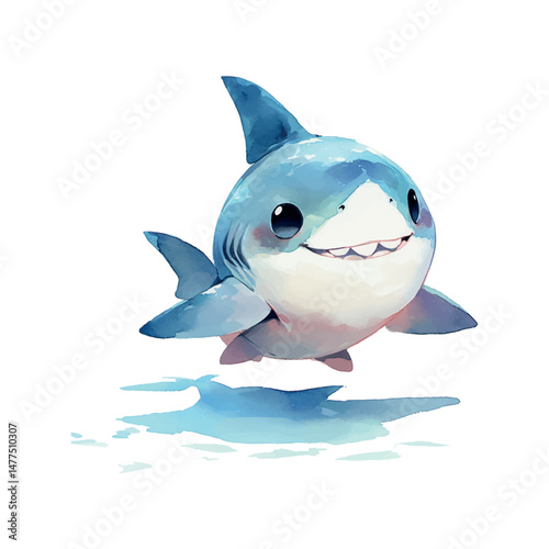 Cute cartoon shark jumping out of water with a cheerful expression in a playful animation style