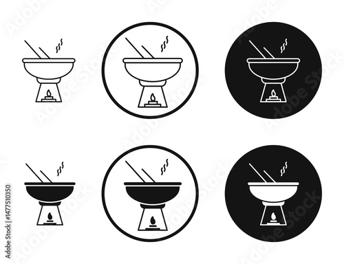 Fondue pot icons in line art painting concept