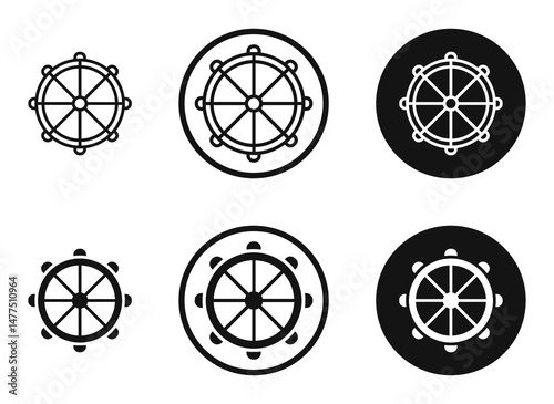 Dharmachakra icons in line art painting concept